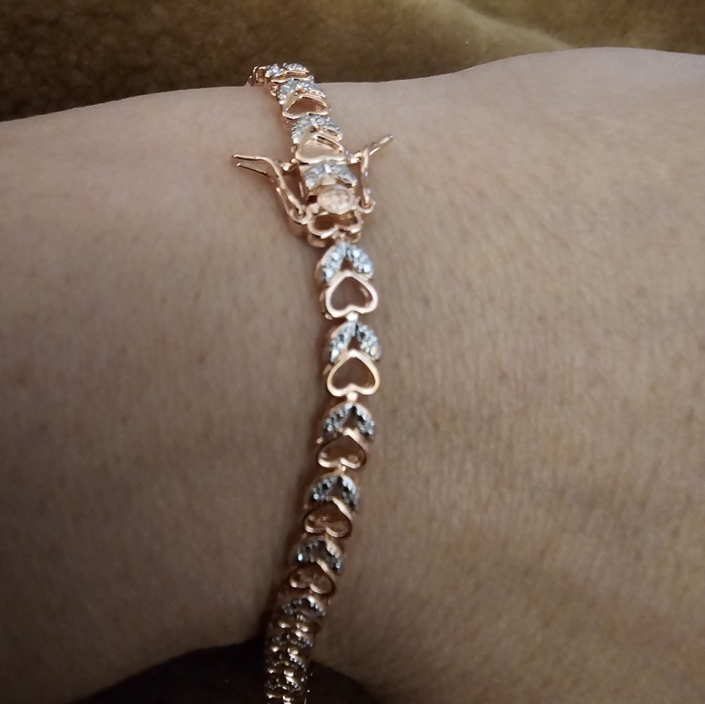 7.25", 14K Rose Gold over bronze Tennis Bracelet, Diamond Accents,Rhodium, NWT